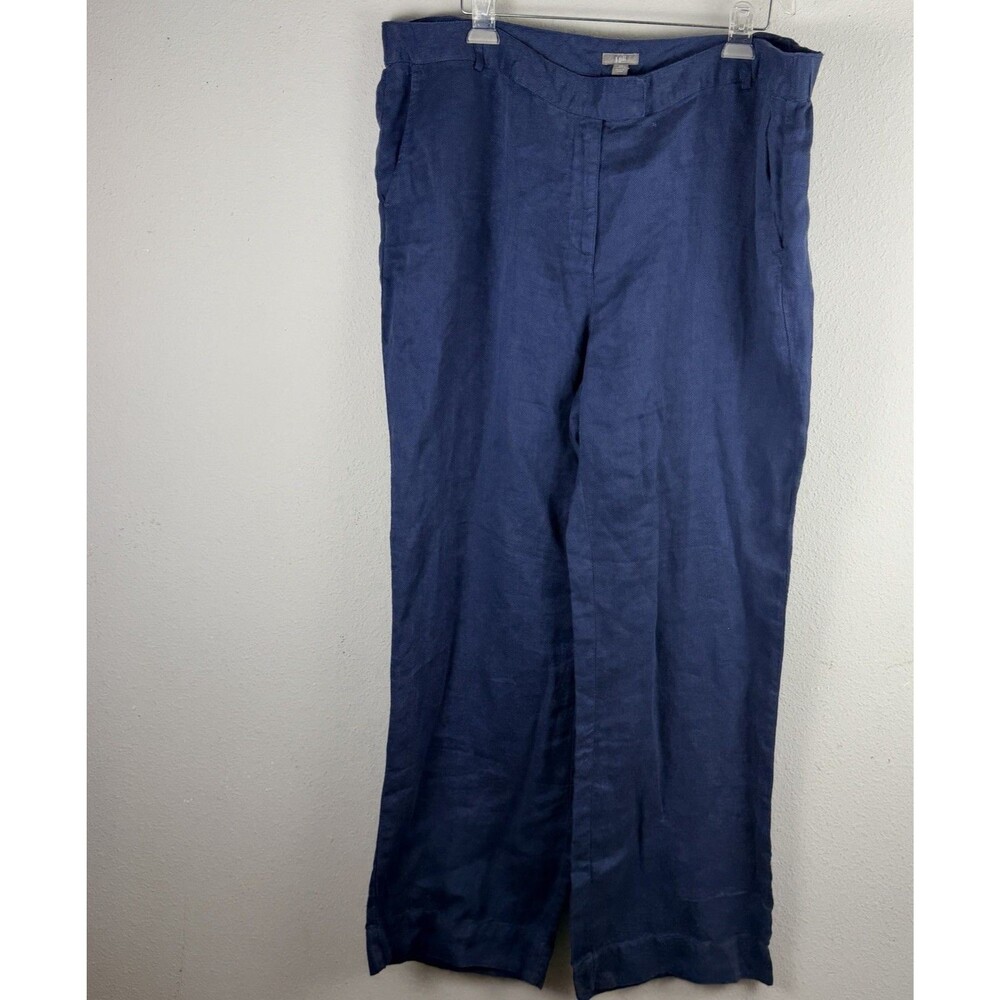 J. Jill 20 Summer Coastal Beachy Linen Wide Leg Crop Pants Womens Pockets